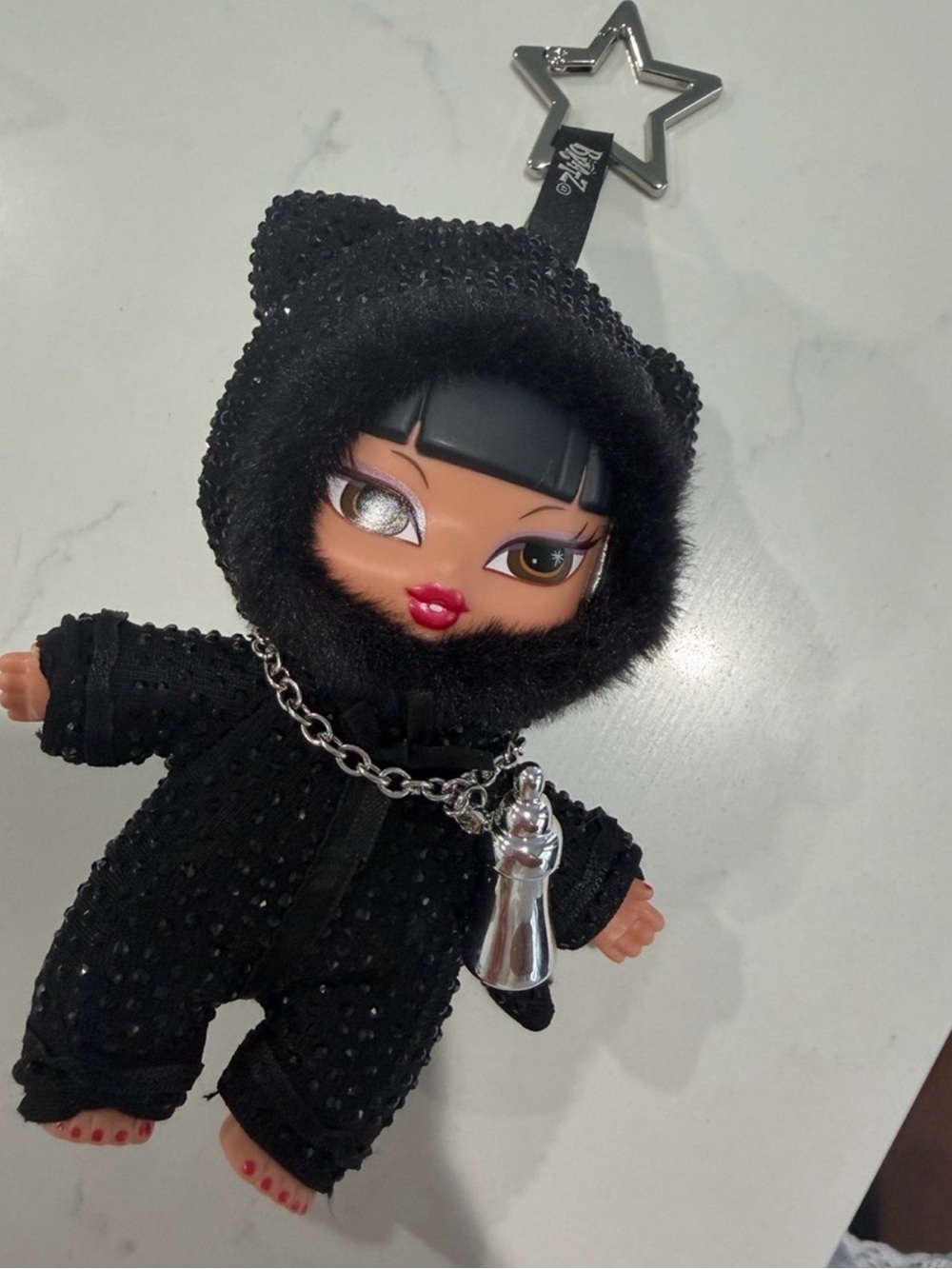 Bratzies icon Black Sequin Cat Hooded Keychain Doll Accessory